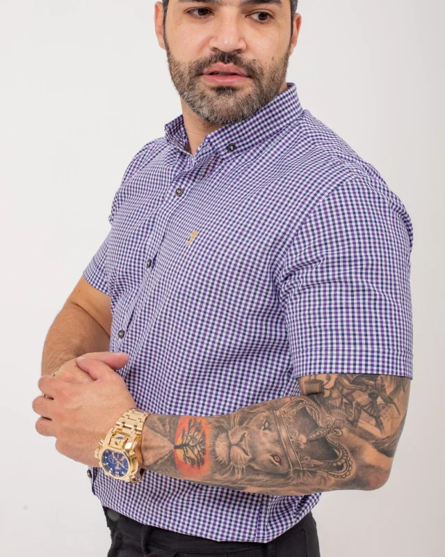 CAMISA ADULTO MICROXADREZ AZUL E BRANCA MC