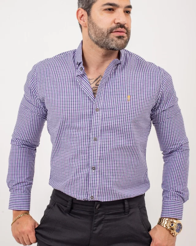 CAMISA ADULTO MICROXADREZ AZUL E BRANCA ML