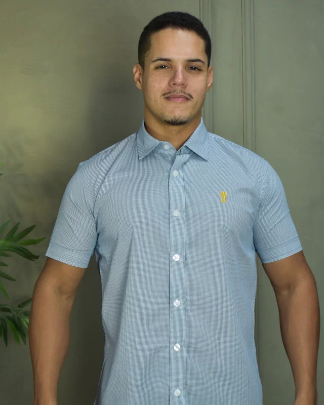 CAMISA PREMIUM MICROXADREZ AZUL E BRANCO MC