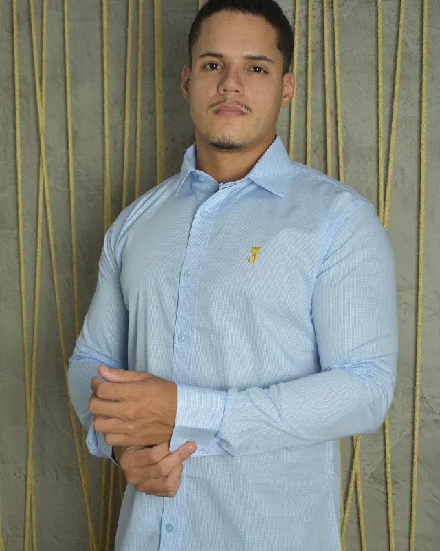 CAMISA PREMIUM MICROXADREZ AZUL E BRANCO ML