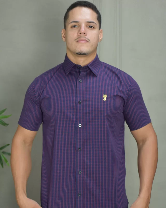 CAMISA PREMIUM MICROXADREZ AZUL E VERMELHO MC