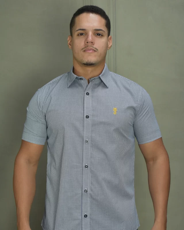 CAMISA PREMIUM MICROXADREZ PRETO E BRANCO VICHY MC