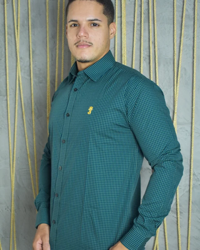 CAMISA PREMIUM MICROXADREZ VERDE ESCURO E AZUL ESCURO ML