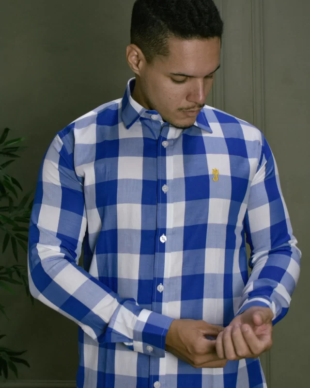 CAMISA PREMIUM XADREZ AZUL E BRANCO ML