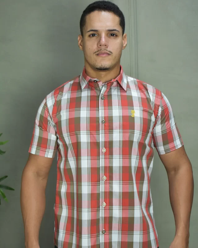 CAMISA PREMIUM XADREZ VERMELHO, MARROM E BRANCO MC