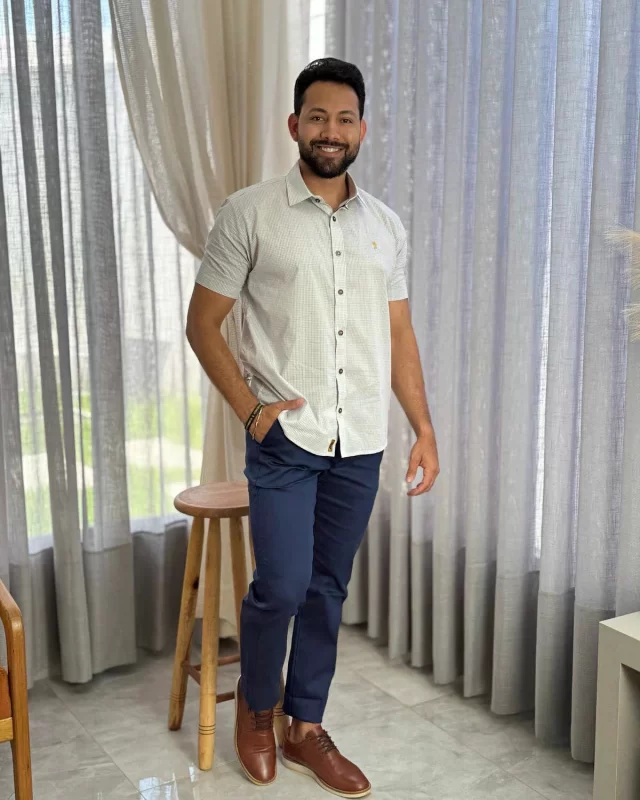 Camisa Microxadrez Cinza MC