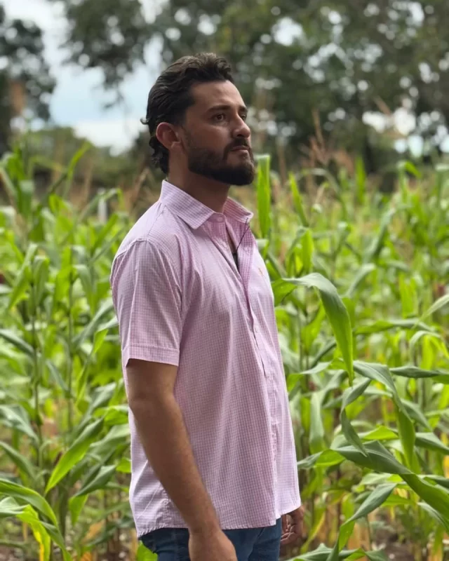 Camisa Microxadrez Rosa MC