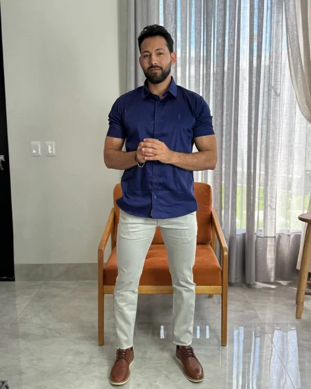 Camisa Social Acetinada Azul Indigo MC