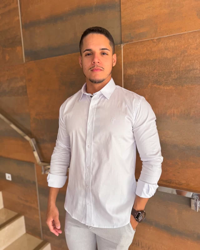 Camisa Social Acetinada Branca ML