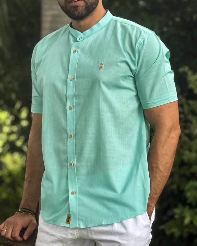 Camisa Turquesa Premium Lisa MC Gola Padre