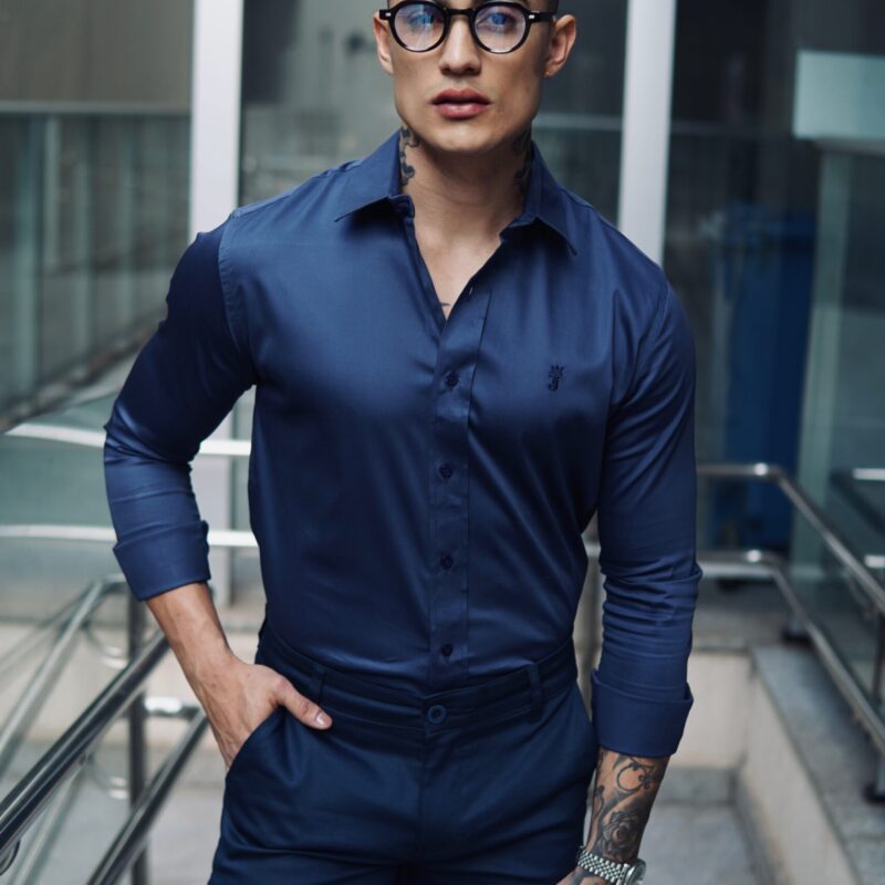Camisa Social Acetinada azul índigo ML