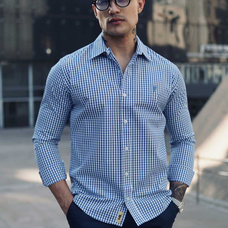 Camisa Xadrez Azul e Branca Premium