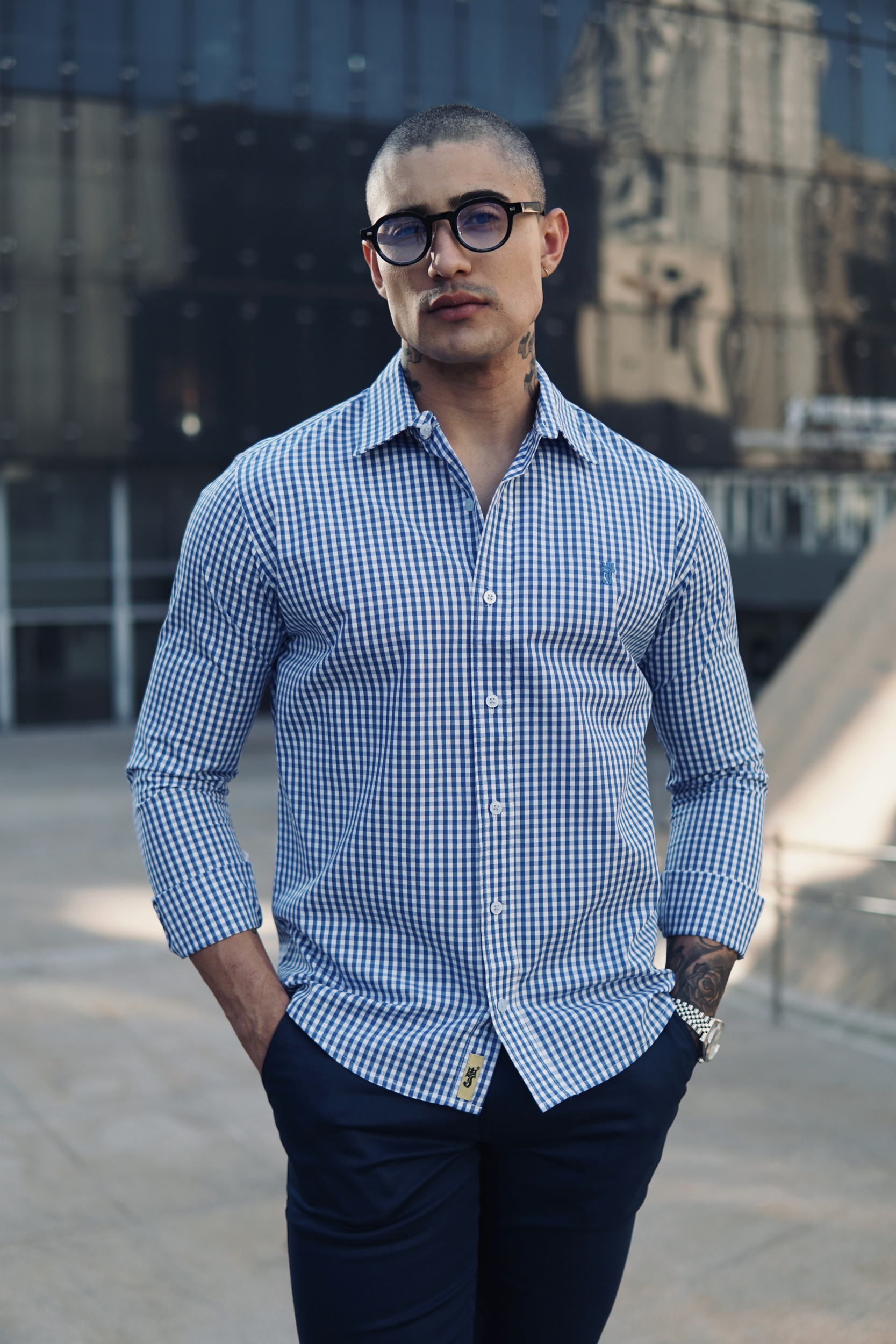 Camisa Xadrez Azul e Branca Premium